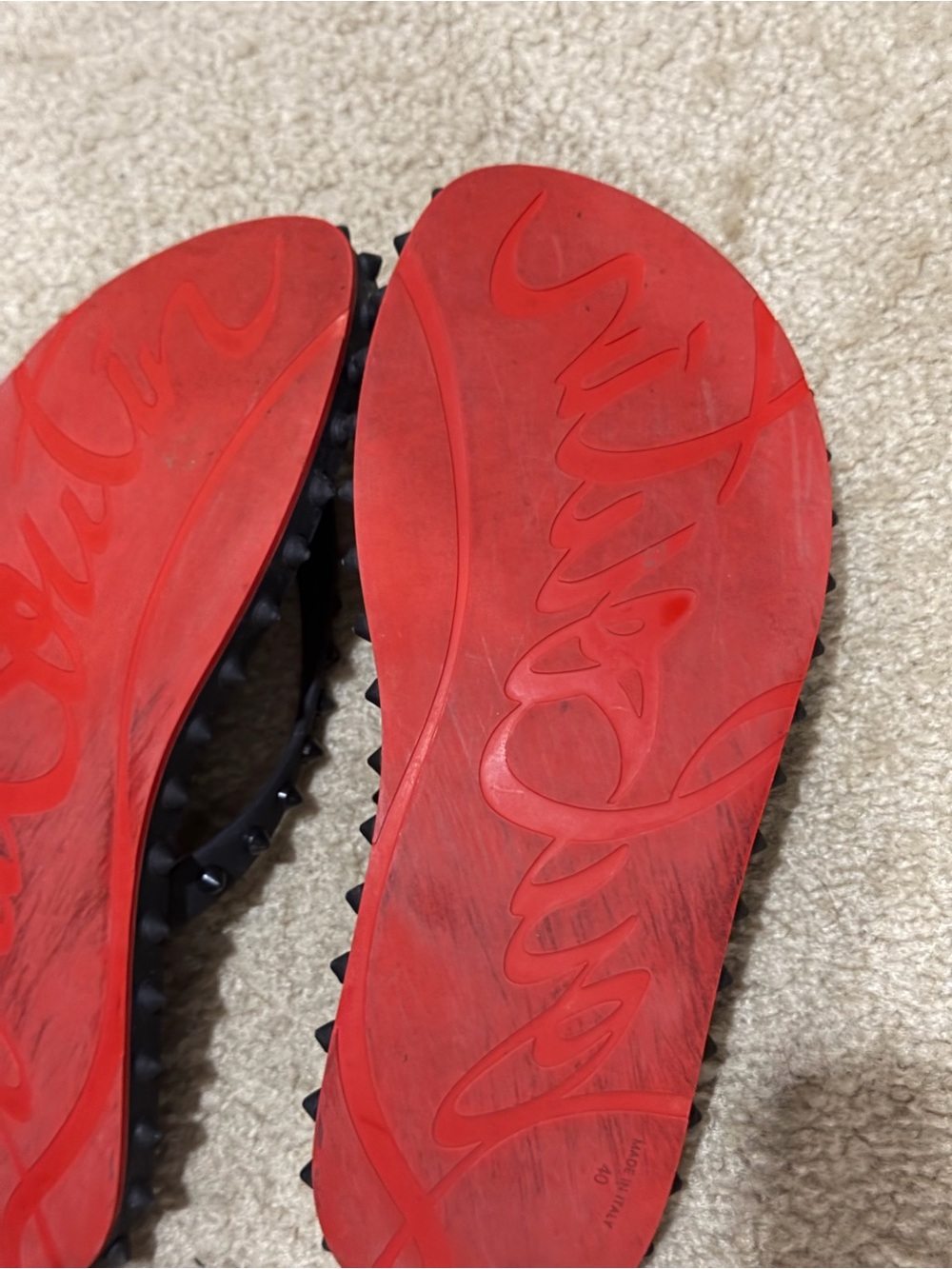 Christian Louboutin Black Studded Thong Sandals with Red Sole Edge - Picture 7 of 8